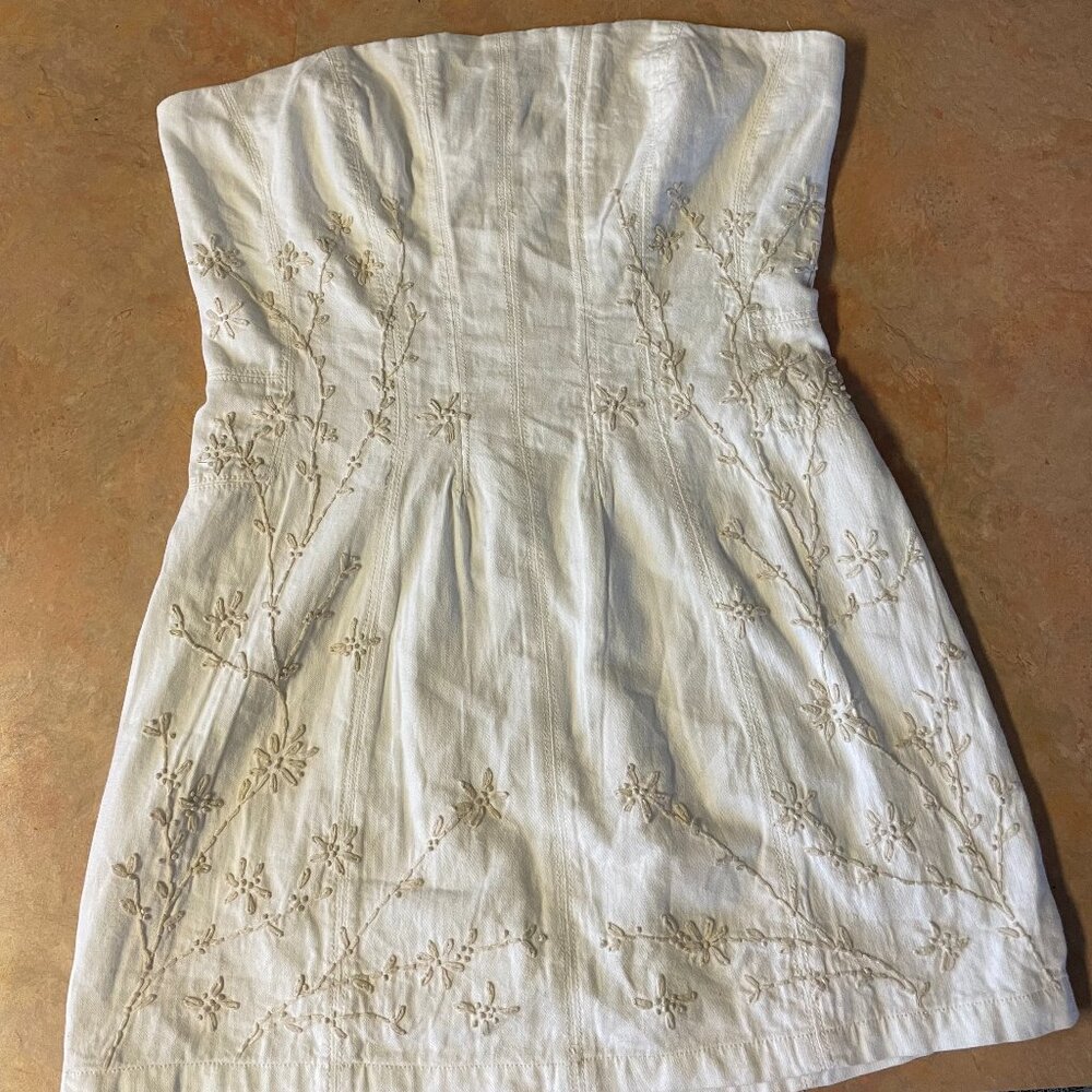 Free People Gardenia Embroidered Strapless Dress White Size XL Boho Floral